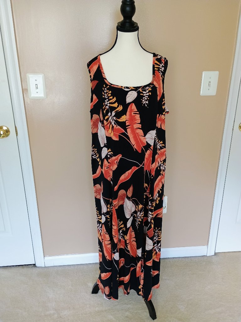 Qvc-Susan Graver Liquid Knit Sleeveless Midi Dress-Size Xl-Printed-Burnt Orange